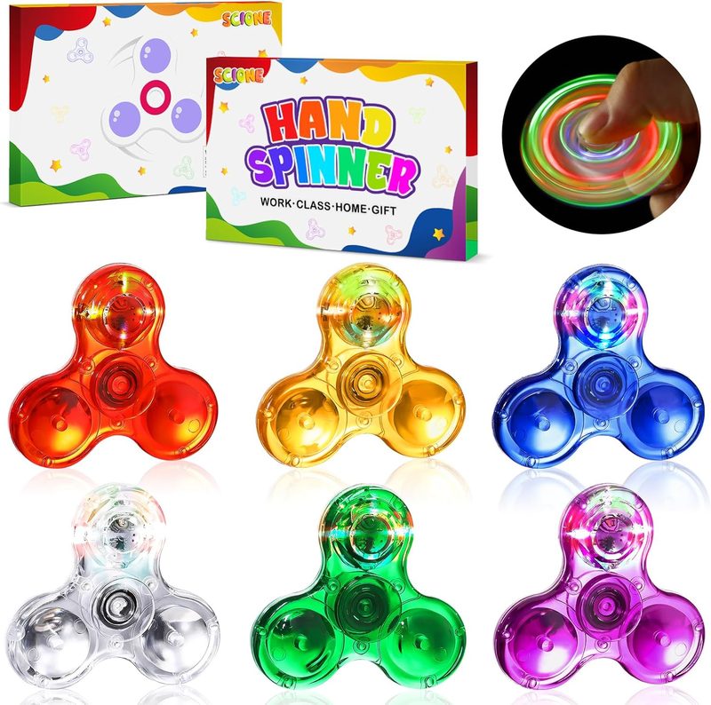 SCIONE Pack de 6 Mini Trompos Fidget Spinner LED (5,69 cm, portátiles)