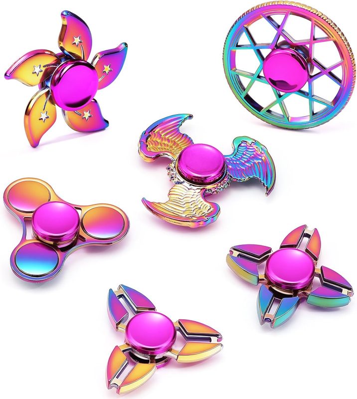 SCIONE Pack de 6 Fidget Spinners Metálicos (premium, silenciosos)